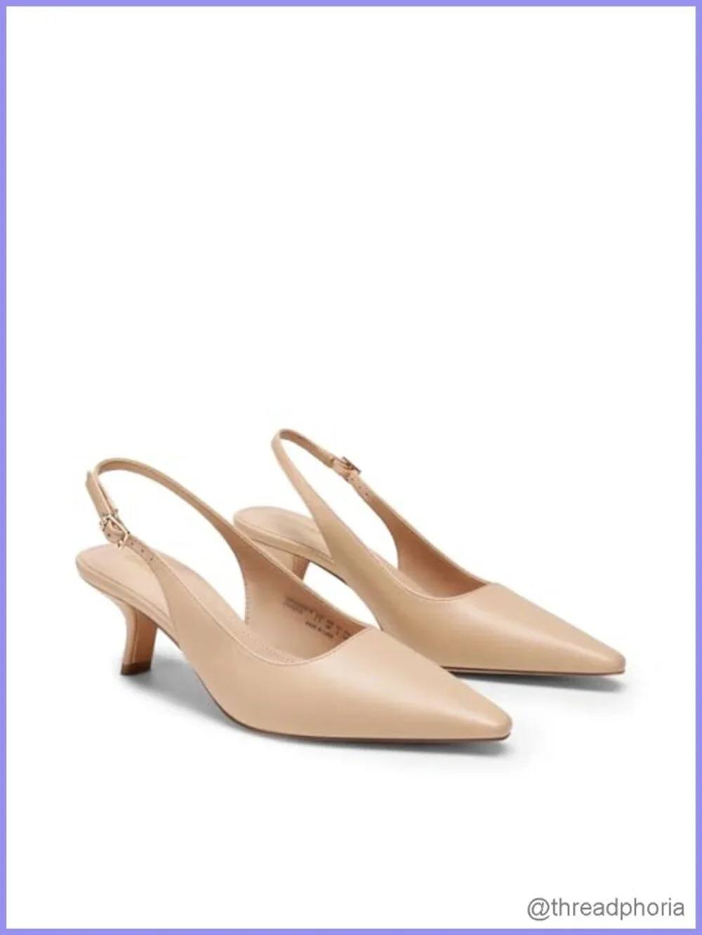 Faux Leather Slingback Kitten Heel Pumps - Pointed Toe Low Heel Dress Shoes